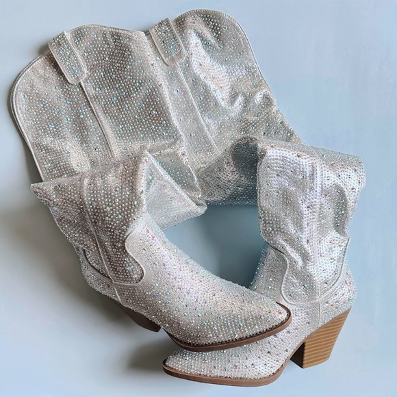 Silver Rhinestone Knee-High Boots - Picture 3 of 3